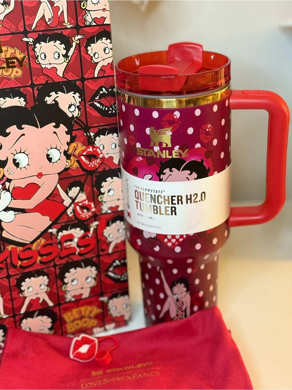 Stanley Red and White Betty Boop Polka Dot Quencher Tumbler